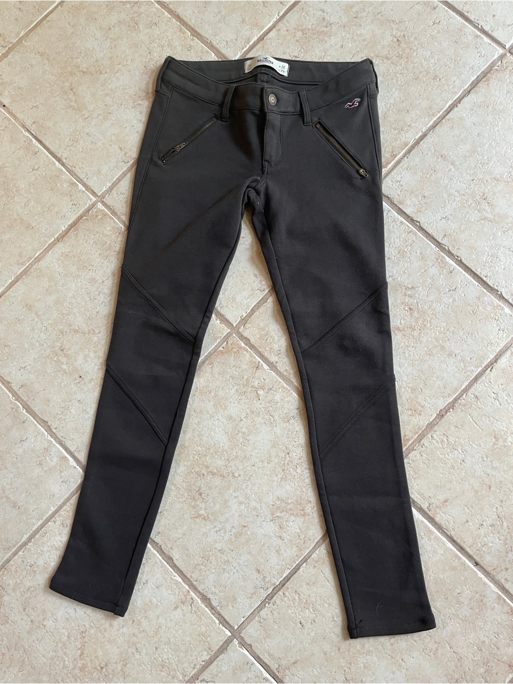 vtg y2k Hollister size 3 chocolate brown skinny stretch  pants w/zip pockets